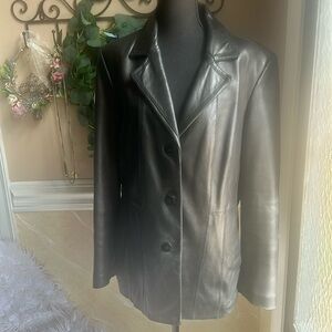 AVANTI New York Women's Black Leather Jacket -Size XL Button-up